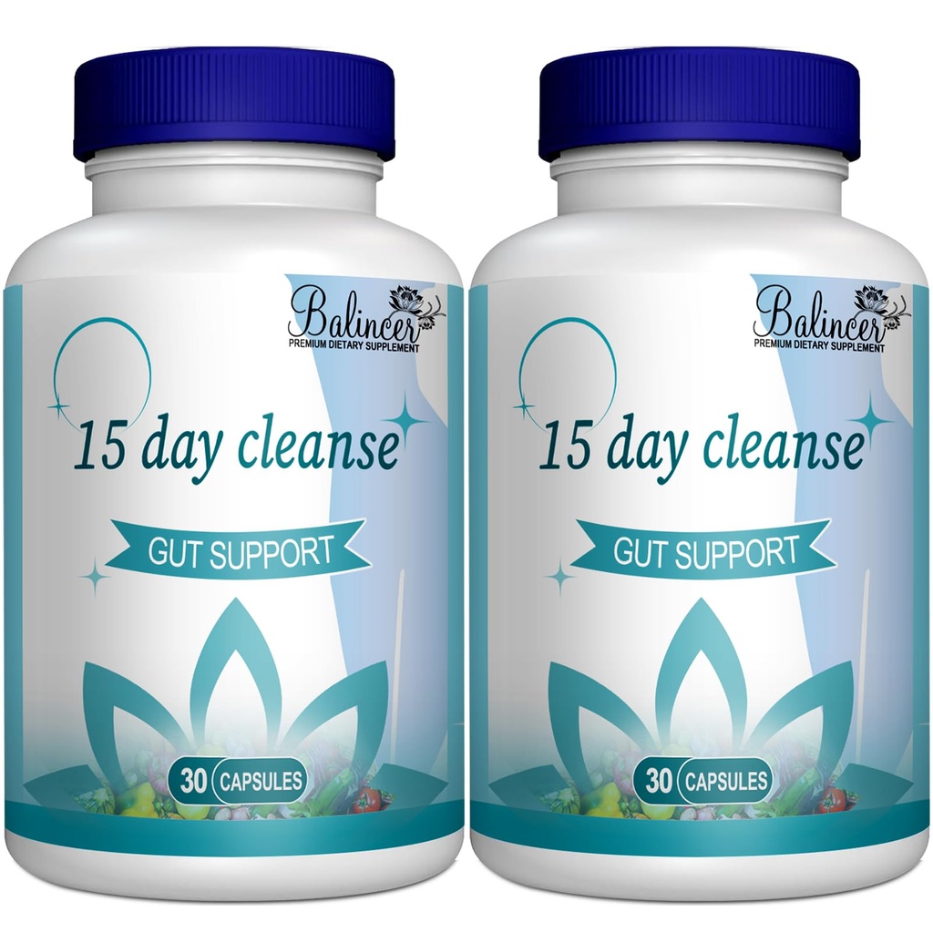 15 Day Cleanse, Gut et Colon Support, avancé 15 Day Gut Cleanse Detox pour les femmes et les hommes avec Senna, Cascara Sagrada & Psyllium Husk, non-OGM, 30 capsules