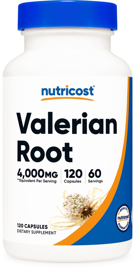 Nutricost Valerian Root Capsules (1000mg par portion) 120 Capsules - 4 000mg Équivalent par portion (4:1 extrait), Caps végétariens, sans gluten, non-OGM