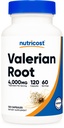 Nutricost Valerian Root Capsules (1000mg par portion) 120 Capsules - 4 000mg Équivalent par portion (4:1 extrait), Caps végétariens, sans gluten, non-OGM