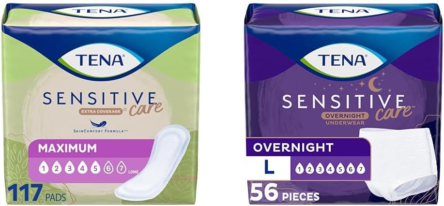 TENA Inkontinenz Pads, Blasenkontrolle & Postpartum für Frauen, Maximale Absorbenz, Lange & Inkontinenz Unterwäsche für Frauen, Overnight Absorbency, Intimates - Large - 56 Count