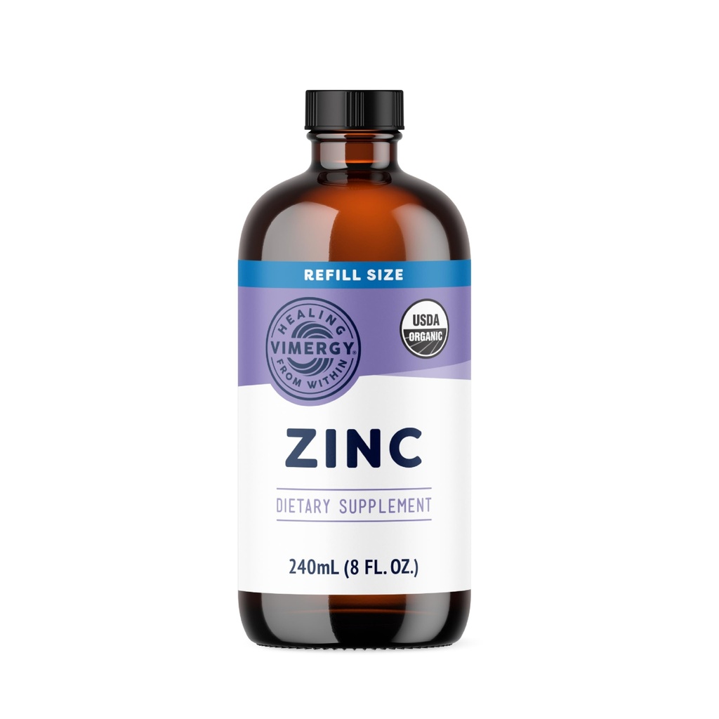 Vimergy Organische Zink-Ergänzungen für Frauen und Männer (7,5 mg flüssige Zink pro Servieren) Schnell-Absorbierende Immununterstützung, fördert gesunde Knochen & Haut, USDA zertifiziertes Organ, Vegan, Bis zu 120 Servierungen (240mL)
