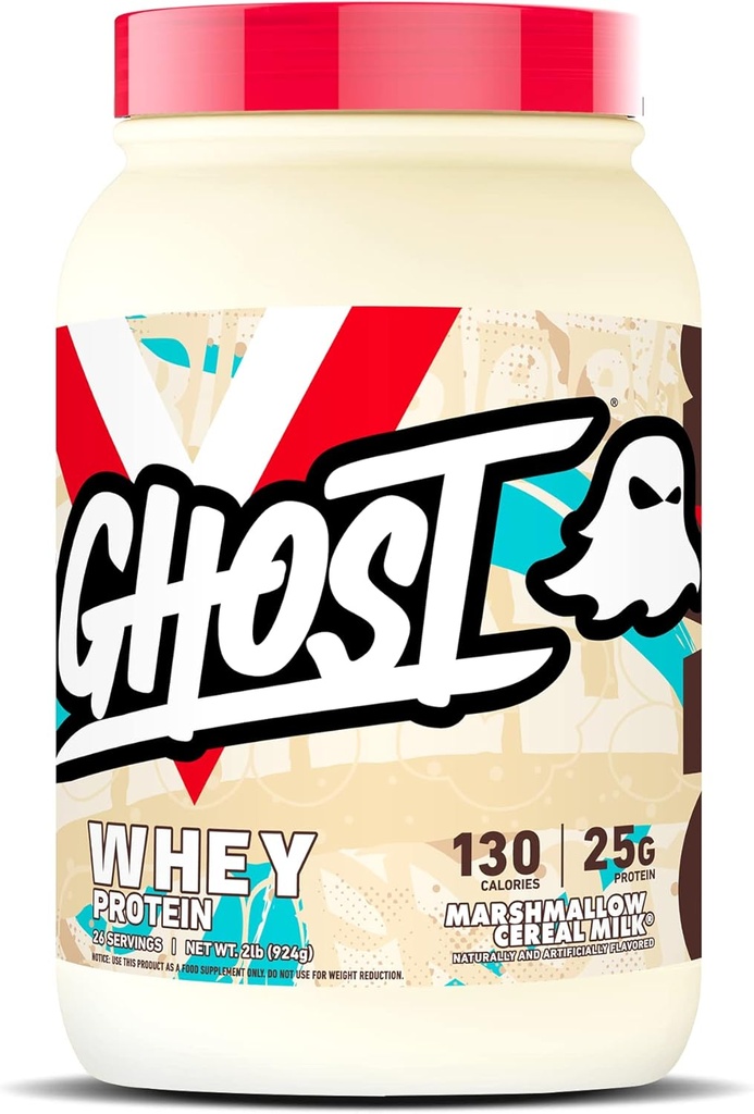 GHOST Whey Protein Powder, Marshmallow Cereal Milk - 2LB, 25G Protein - Whey Protein Blend - - Post Workout Fitness & Nutrition Shakes, Smoothies, Baking & Cooking - Soy & Gluten-Free