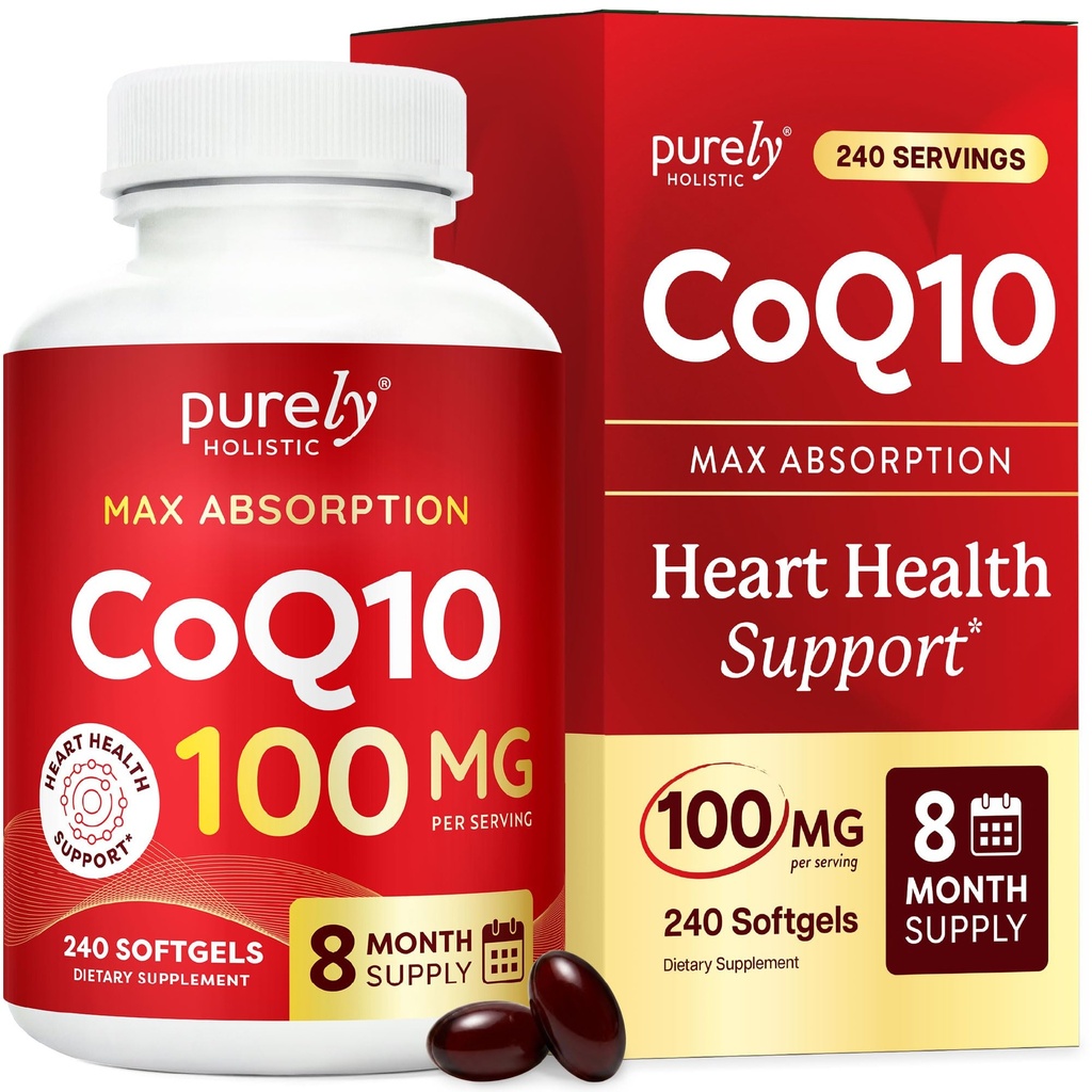 Rein ganzheitliche CoQ10 100mg - 240 SoftGels - 8 Monate Versorgung - Ubiquinone Coenzyme Q10 Supplement - mit Bio Olivenöl - Soy Free Co Q 10 - Made in USA