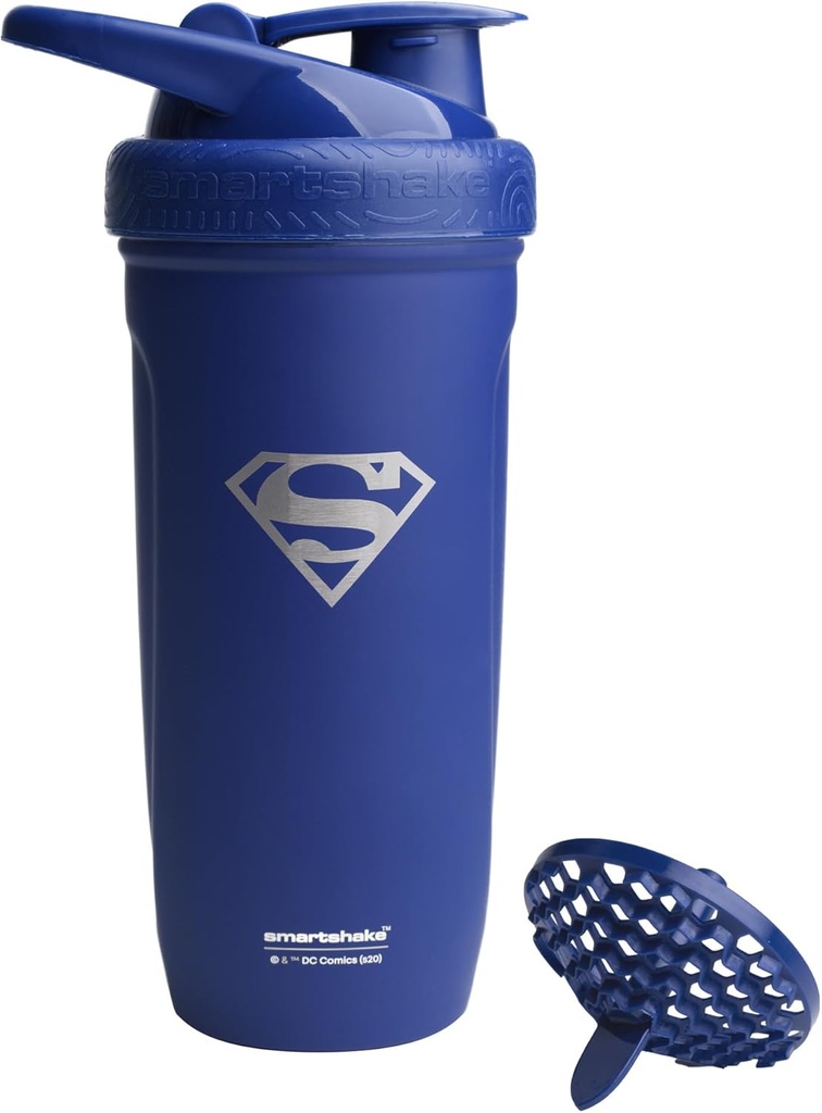 Smartshake DC COMICS Reforce Edelstahl Protein Shaker Bottle 900 ml | 30 oz - Lecksichere Schraub Lid - BPA Free – Unisex - Nicht isoliert - Superman Logo