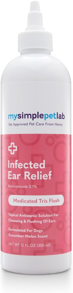 MySimplePetLab Hund Ohr Infektionsentfernung, medikamentierte Tris Flush, Hundeohrreiniger, Infektionsbehandlung mit Ketoconazol, 12 Unze, Beruhigt Entzündung, Schmerzentfernung, fördert Ohrgesundheit, Einfach zu bedienen