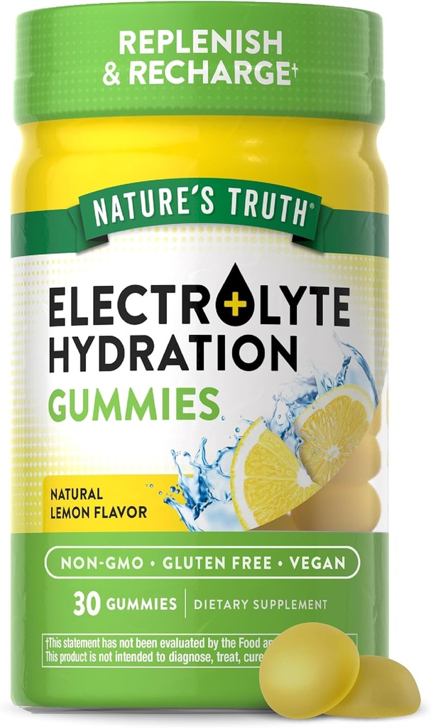 Nature's Truth Electrolyte Gummis für Hydration | 30 Count | Vegan, Non-GMO & Gluten Kostenlose Ergänzung | Zitronen Geschmack
