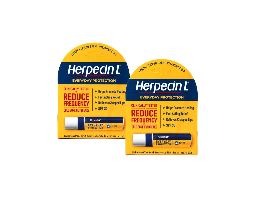 Baume à lèvres Herpecin L avec SPF30 et Lysine; Protège et traite les plaies froides et les plaquettes de fièvre, Lèvres chavirées, 0.1oz - 2 Pack