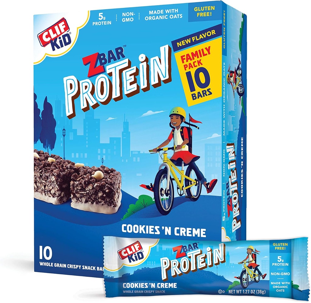 CLIF KID ZBAR - Protein Granola Bars - Cookies und Creme Flavor - Non-GMO - Organic -Lunch Box Snacks (1.27 Unnce Energy Bars, 10 Count)