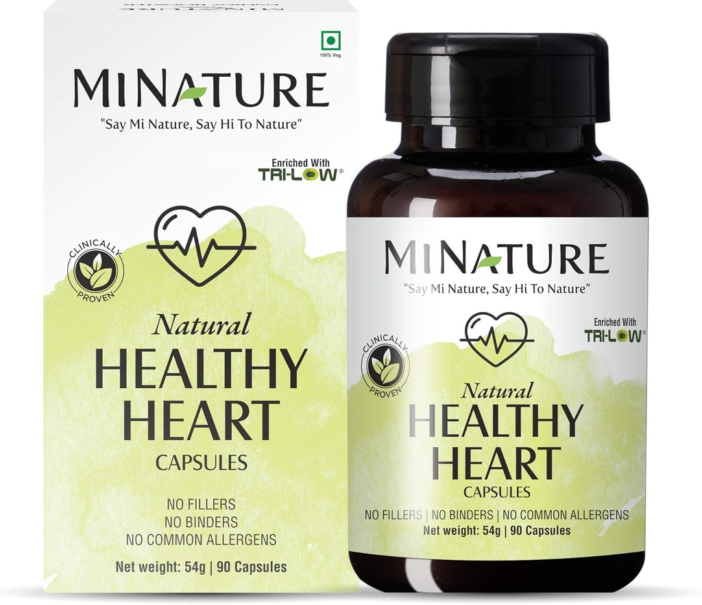 minatur Gesunde Herzkapseln angereichert mit TRI-Low von mi Nature | 90 Veg Kapseln | 45 Tage Versorgung 1000 1000mg | TRI Low, Amla Extrakt, Knoblauch Extrakt, Arjuna Extrakt | Herbs aus indischen Kräutern hergestellt