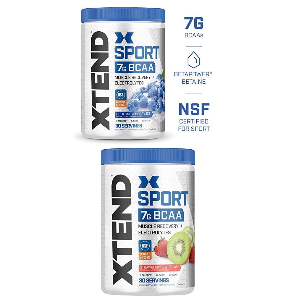 Scivation Xtend Hydrasport BCAA Pulver, verzweigte Kette Aminosäuren, BCAAs, Zero Sugar Electrolyte Drink Powder + Hydration, Blue Raspberry & Strawberry Kiwi, 30 Servis Twin Pack