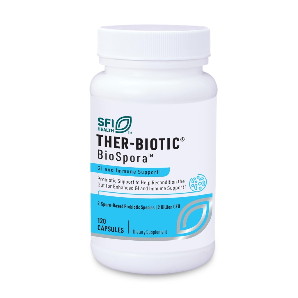 Klaire Labs SFI Health Biospora Probiotic - Bacillus Coagulans & Subtilis 2 Million CFU pour le soutien digestif et immunitaire - Spore stable au sol formant un probiotique pour les hommes et les femmes (120 capsules)