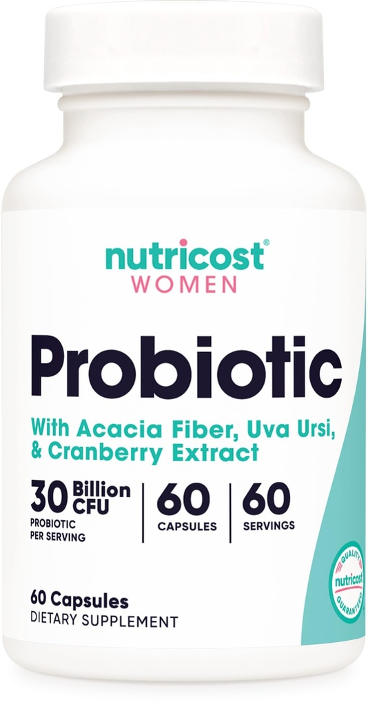 Nutricost Probiotique pour les femmes 30 milliards CFU, 60 capsules - Complexe avec fibre d'acacia, Uva Ursi et extrait de canneberge, sans OGM et sans gluten