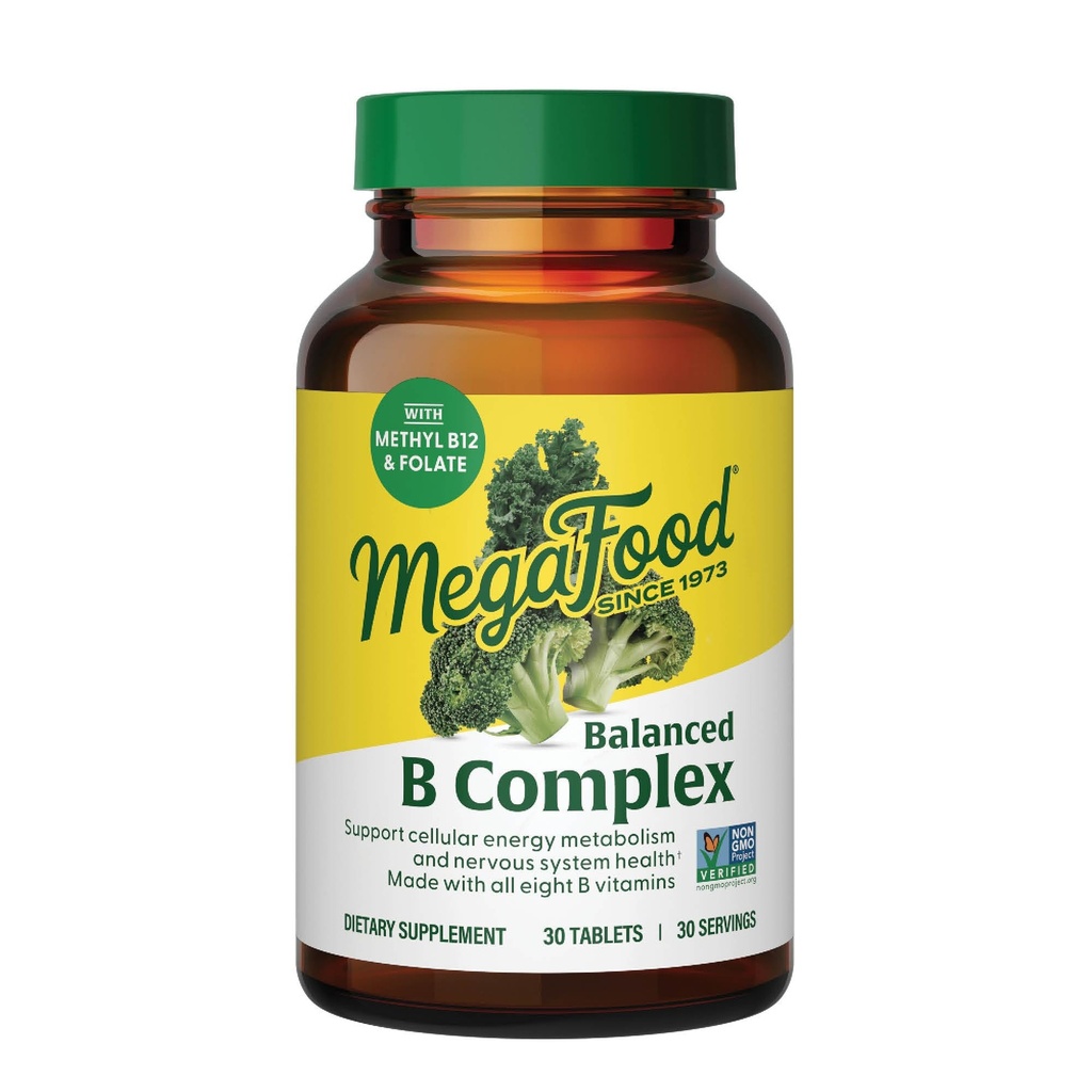 MegaFood Balanced B Complex - B Complex Vitamin Supplement, 8 B Vitamine einschließlich Vitamin B6, Vitamin B12, Folate, Biotin &amp; mehr, unterstützt Cellular Energy Production, Vegan, Gluten Free - 30 Tabletten