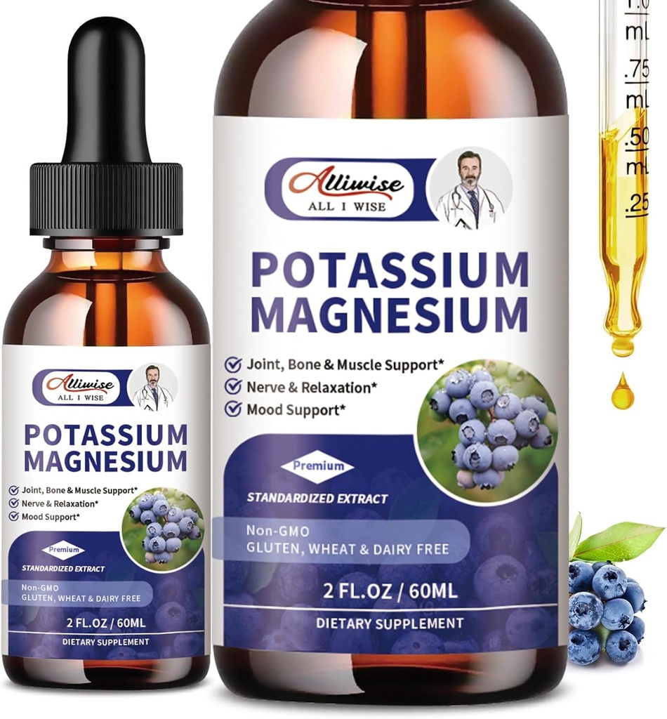 2 Pack Kalium-Magnesium-Ergänzungsflüssigkeit - hohe Absorptions-Kamm Magnesium- & Kalium Plus Calcium, Vitamin D3, Zink für Leg Cramps & Knochen & Energie & Immununterstützung - 4 Fl oz