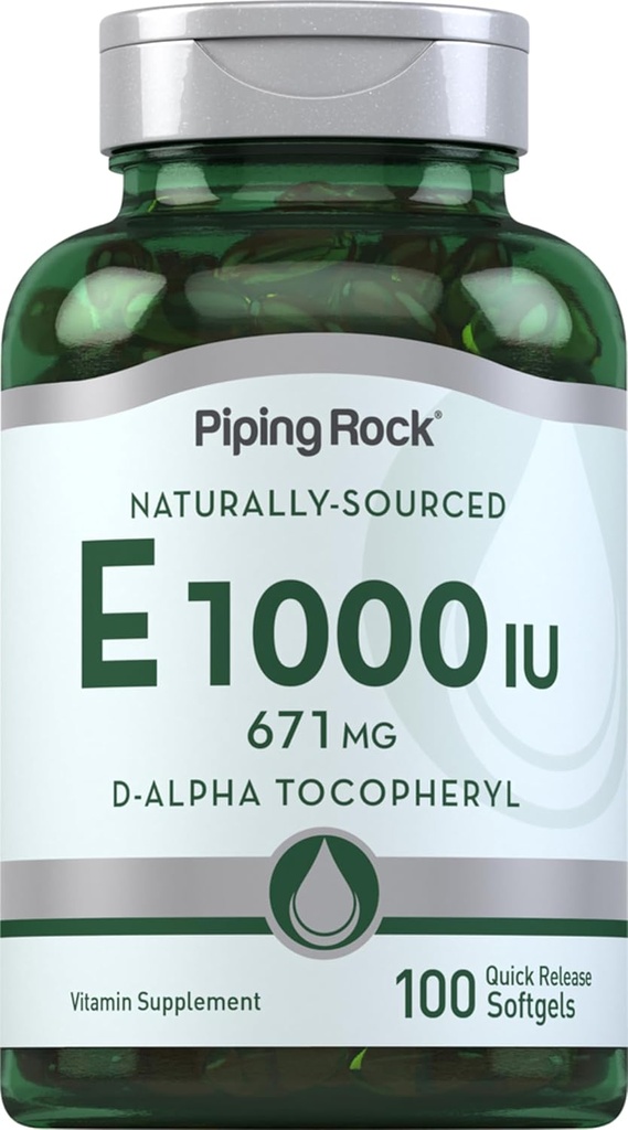 Piping Rock Vitamine E 1000 UI Capsules de softgel : 671 mg 100 pilules D-Alpha Supplément tocophérylique :