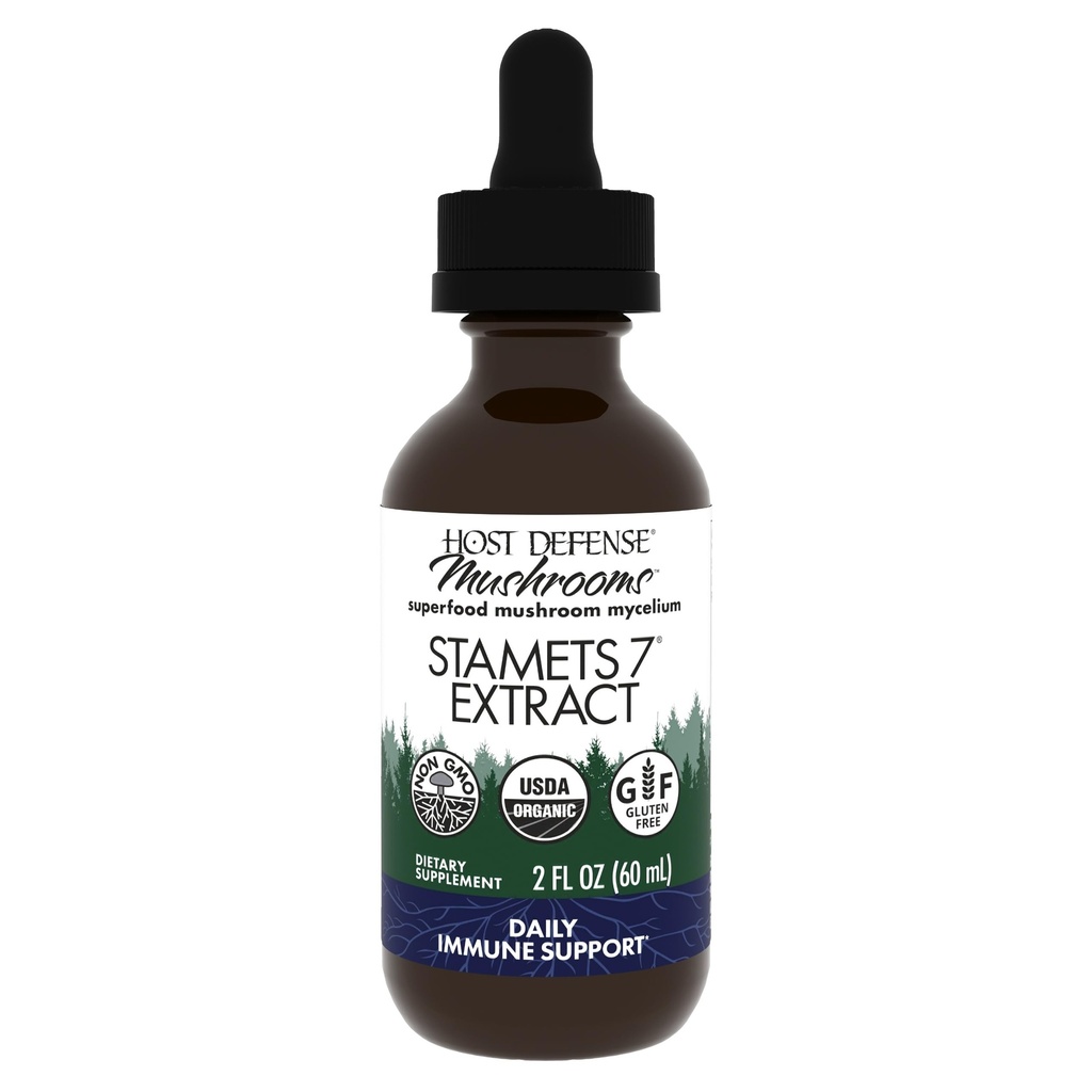 Host Defense Stamets 7 Extract - 7 Spezies Blend - Pilzergänzung für Immununterstützung mit Royal Sun Blazei, Cordyceps, Reishi, Maitake, Lion's Mane, Chaga & Mesima - 2 fl oz (60 Servierungen)*