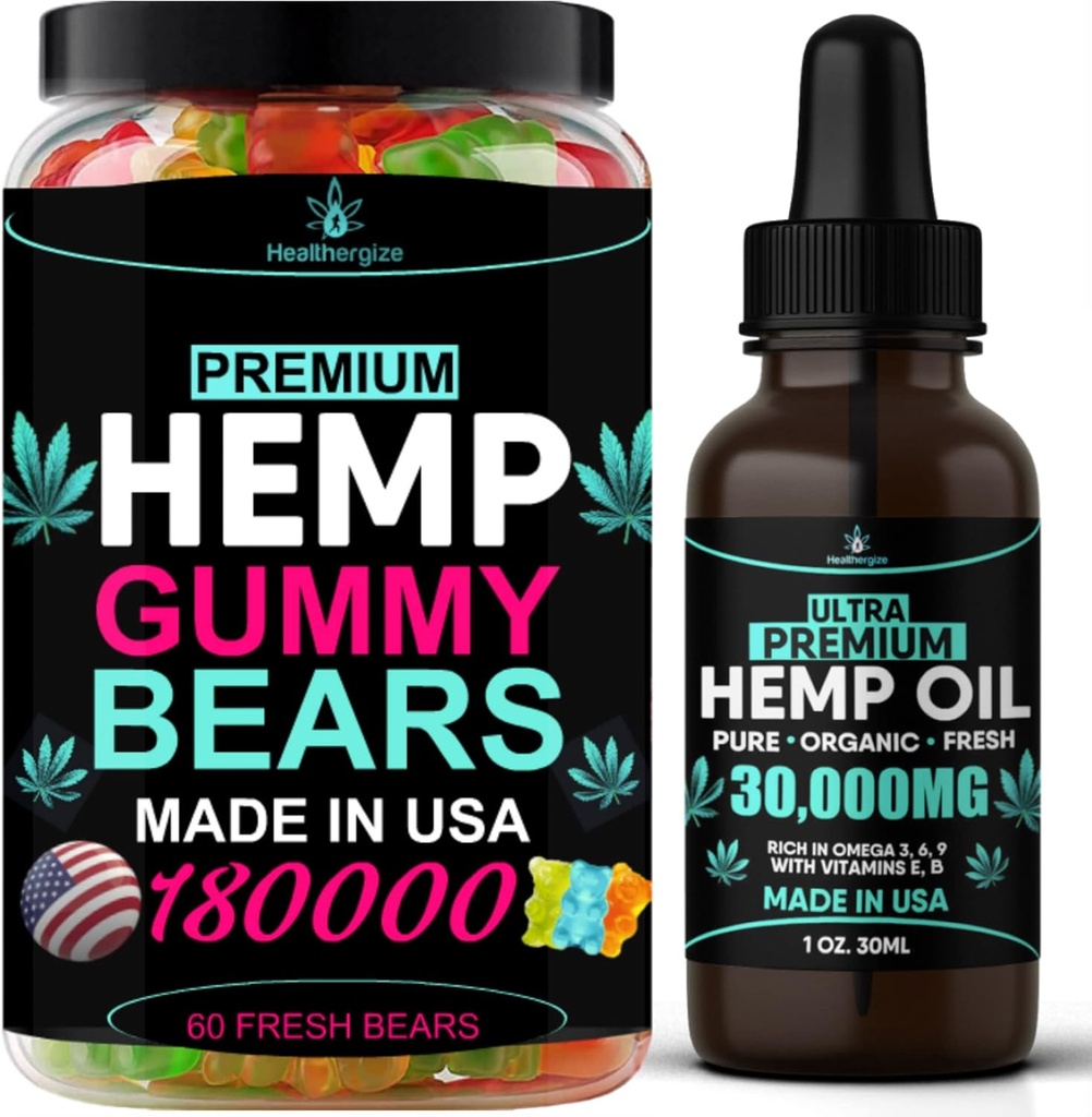 2Pack Hanföl und Hanfgummis Gummy Bears Combo Set-Friede und Entspannung, Relief, beruhigend, Unglück, Schlaf-Full Body High Care-Made in USA