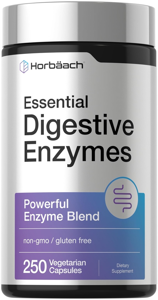 Horbäach Essential Digestive Enzymes | 250 Kapseln | Leistungsstarke Enzymmischung für Männer & Frauen | Non-GMO & Gluten Kostenlose Ergänzung