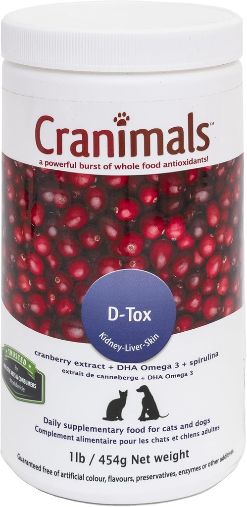 Cranimals D-Tox Daily Multivitamin für Hunde, Superfood-Aminosäuren, Antioxidantien, DHA-Fettsäuren, Vitamine E, B, D, Biotin, Mineralien zur Unterstützung der Stoffwechselfunktion, Energie, Pet Wellness, Langlebigkeit