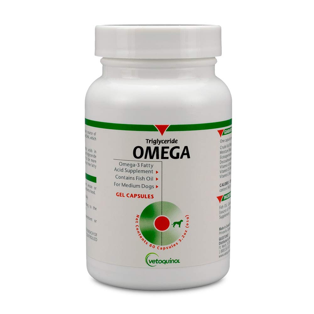 Vetoquinol Triglycerid Omega Dog Supplement Kapseln, Medium-Breed: 30-60 lbs, 60ct