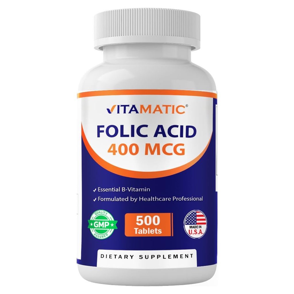 Acide folique vitamatique 400 mcg - 500 comprimés végétariens - Vitamine B9