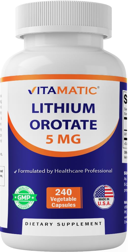 Orotate de lithium vitamatique 5mg, 240 Capsules de Veggie, non-OGM, sans gluten.