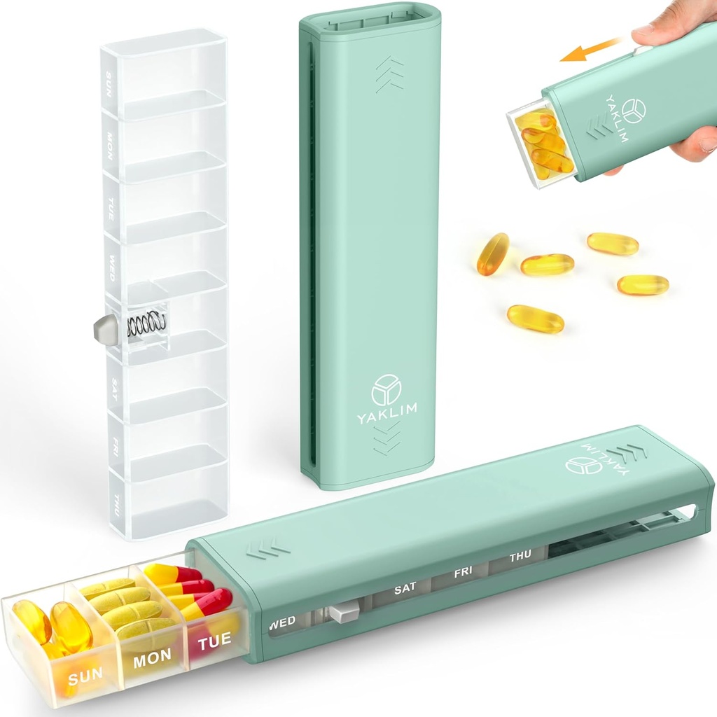 Organisateur hebdomadaire de pilules Yaklim 1 fois par jour, 7 jours Organisateur quotidien de pilules Cas de pilules de voyage, contenant de pilules pour la vitamine,1 semaine Organisateur de pilules pour retenir la médecine, supplément, huile de poisson