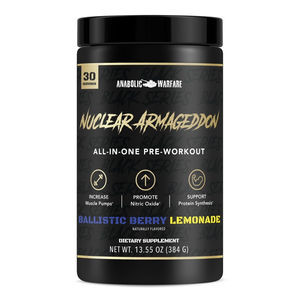 Anabolic Warfare Nuclear Armageddon Pre Workout Powder Pre-Workout für Männer und Frauen mit L-Citrulline, Beta Alanine Powder und Koffein (Ballistic Berry Lemonade - 30 Servietten)
