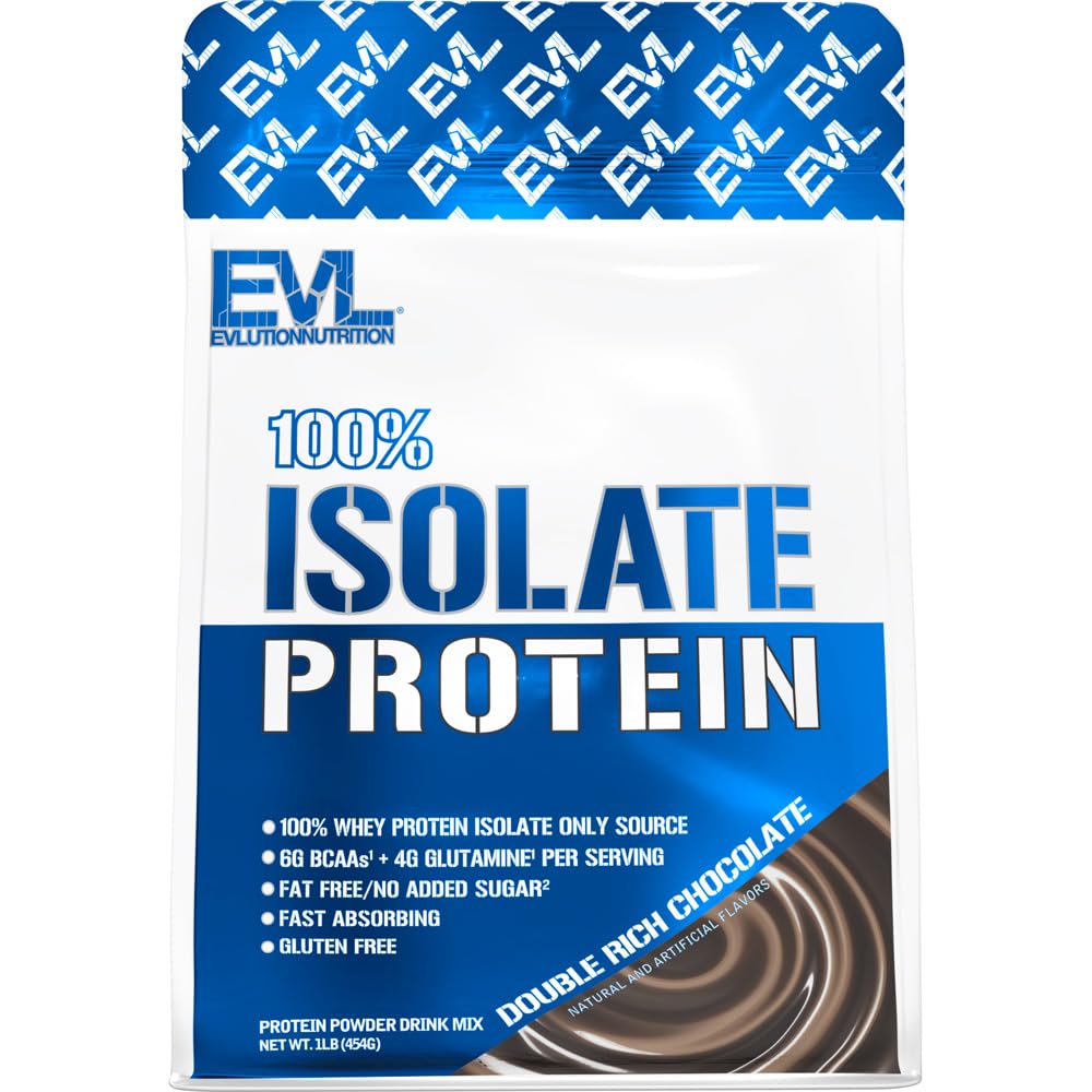 Evlution Nutrition 100% Isolate, Whey Isolate Protein Powder, 25 G schnell absorbierendes Protein, kein Zucker hinzugefügt, Low-Carb, Glutenfrei (Doppel Rich Chocolate, 1 LB)