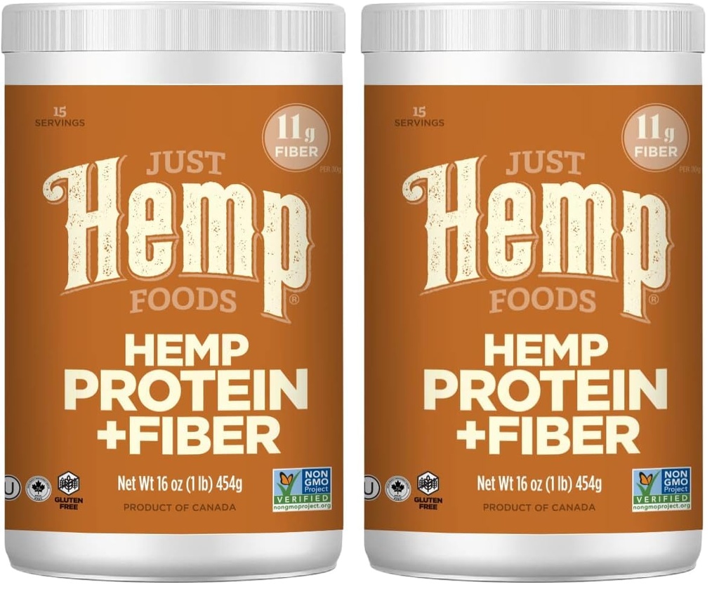 Juste des aliments de chanvre Poudre de protéines de chanvre plus fibre, non-OGM vérifié avec 11g de protéines et 11g de fibre par portion, 16 oz - Emballage May Vary (paquet de 2)