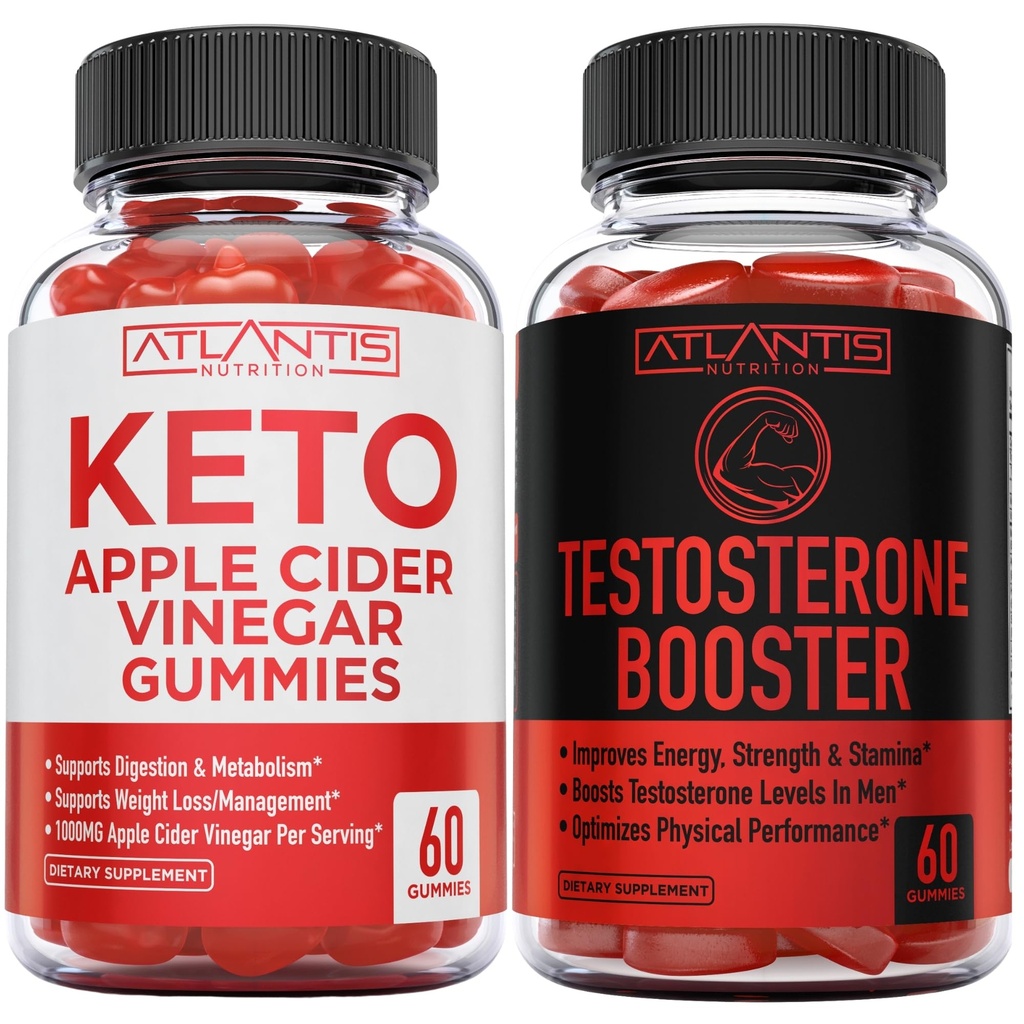 Atlantis Nutrition Vinaigre de cidre de pomme Keto 60 Gummies + Booster de testostérone 2-pack (120 Gummies)