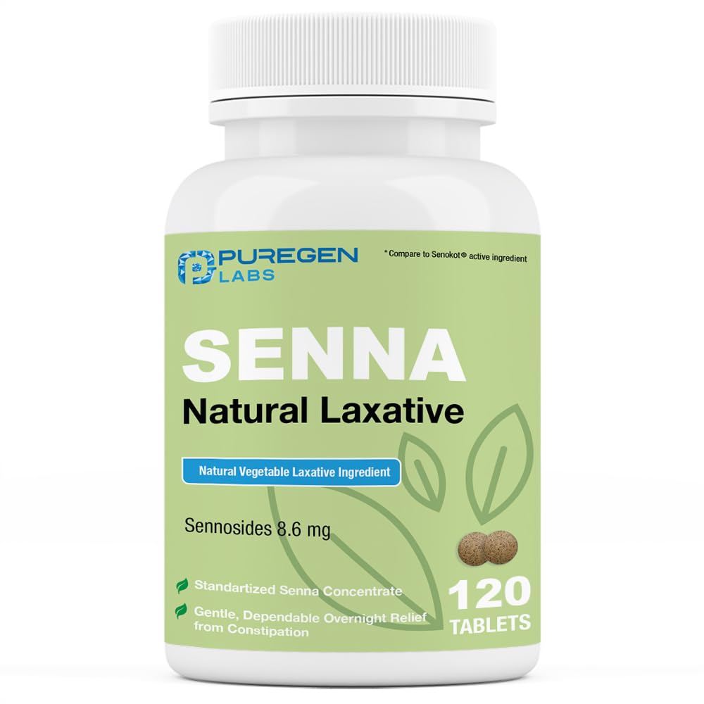 Puregen Labs Senna 8.6 mg Tabletten (120 Count) – Natürliche Sennoside Vegetable Laxative für Verstopfung, Bloating, Gas, Unregelmäßigkeit Relief