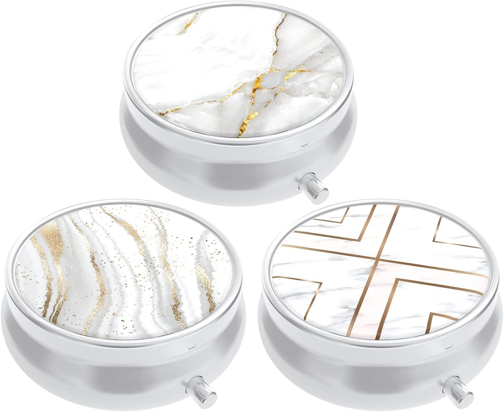 3 Pack Pille Box, Kleine Pille Fall für Geldbeutel & Tasche, niedliche Reise Medizin Organizer, Tragbare Medizin Containerhalter, Vitamine, Medikamente, Fischöl & Supplement, Weißer Marmor zu halten