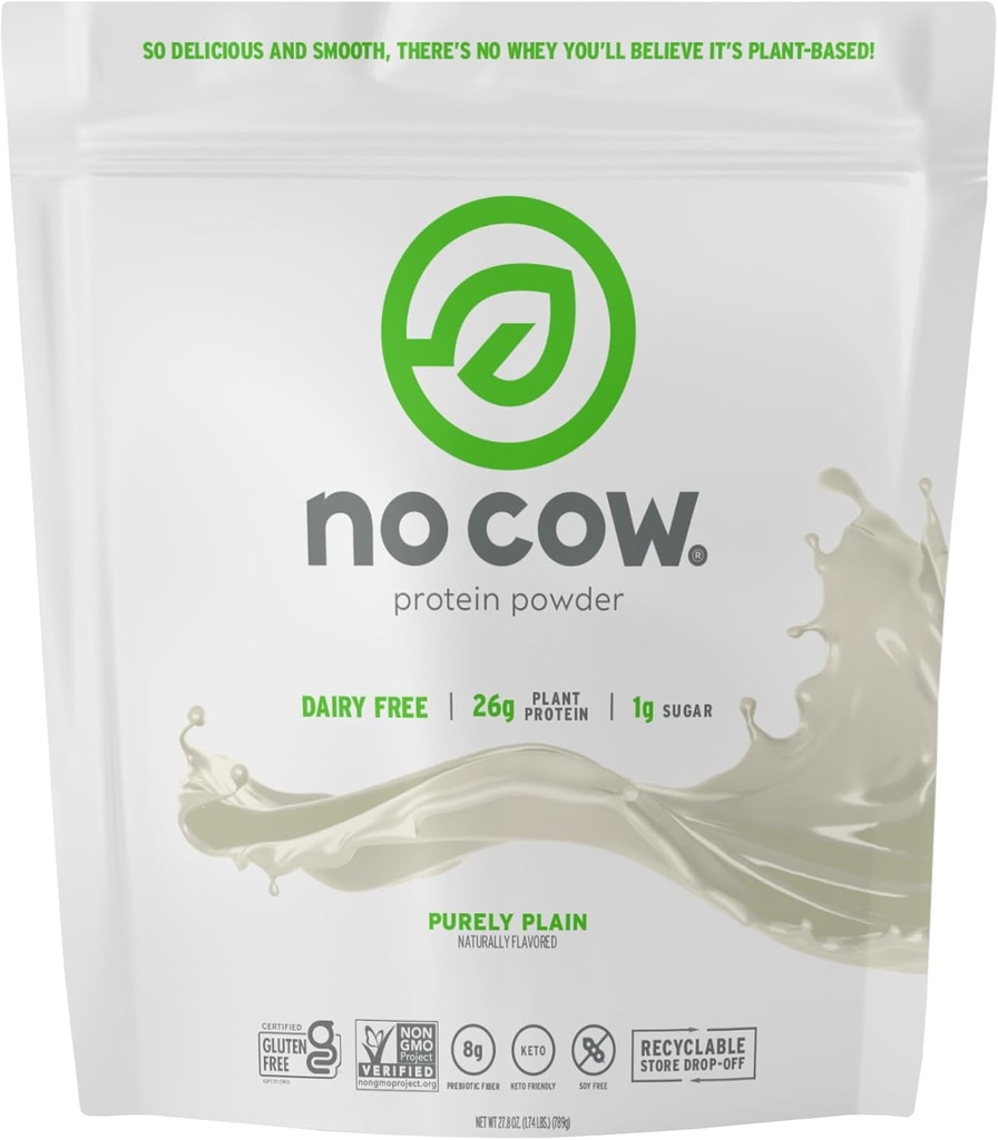 Kein Cow Vegan Protein Pulver, Rein platin, 26g Pflanzen basiertes Protein, recycelbare Tasche, Dairy Free, Soy Free, Kein Zucker hinzugefügt, Keto Friendly, Glutenfrei, Natürlich gesüßt, Non GMO, Kosher, 1.74 Pfund