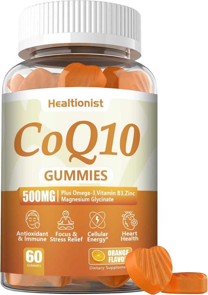 1 Pack 500MG Coq10 Gummie - 3X Bessere Absorption, Plus Omega-3, Magnesium, Vitamin B3 & Zink - Coenzym Q10 Ergänzungen für Herzgesundheit, Cellular Energy & Antioxidant, Vegan, 60 Zähler