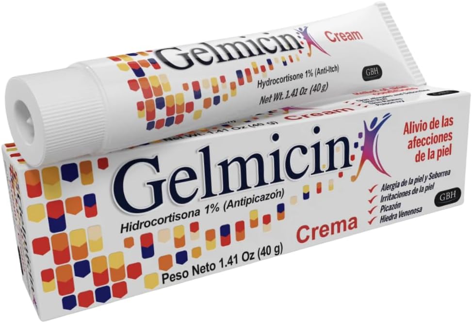 Gelmicin Hydrocortisone 1% - Anti-Itch Cream, Skin Rash, Skin Allergies, Eczema, Psoriasis - 1.41 oz Size (1)