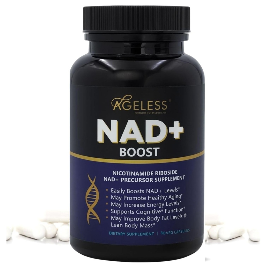 Alterlose NAD Ergänzungen für Frauen und Männer | Hohe Reinheit 300mg Nicotinamid Riboside Chloride | NMN Ergänzung für Anti-Aging | Unterstützung Energie, Fokus, Körperfett und kognitive Funktion 30 Zähler