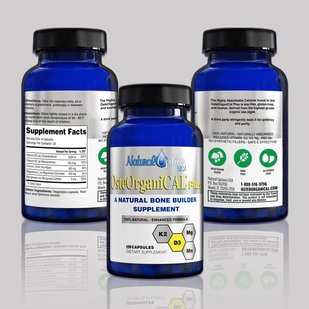 Plus - Organic Plant Base Source of Calcium Supplement with Vitamin D3, k2, Magnesium Glycinate and Manganese (360 Count) Pack of 3 Bottles