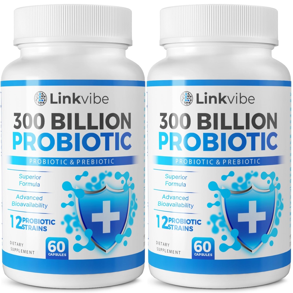 Probiotic 300 Billion CFU - 12 Strains mit Bio-Präbiotika für Digestive & Gut, Immune, Bloating Health - Probiotika für Frauen und Männer - Daily Dairy Free, Regal Stabil - 120 Zähler