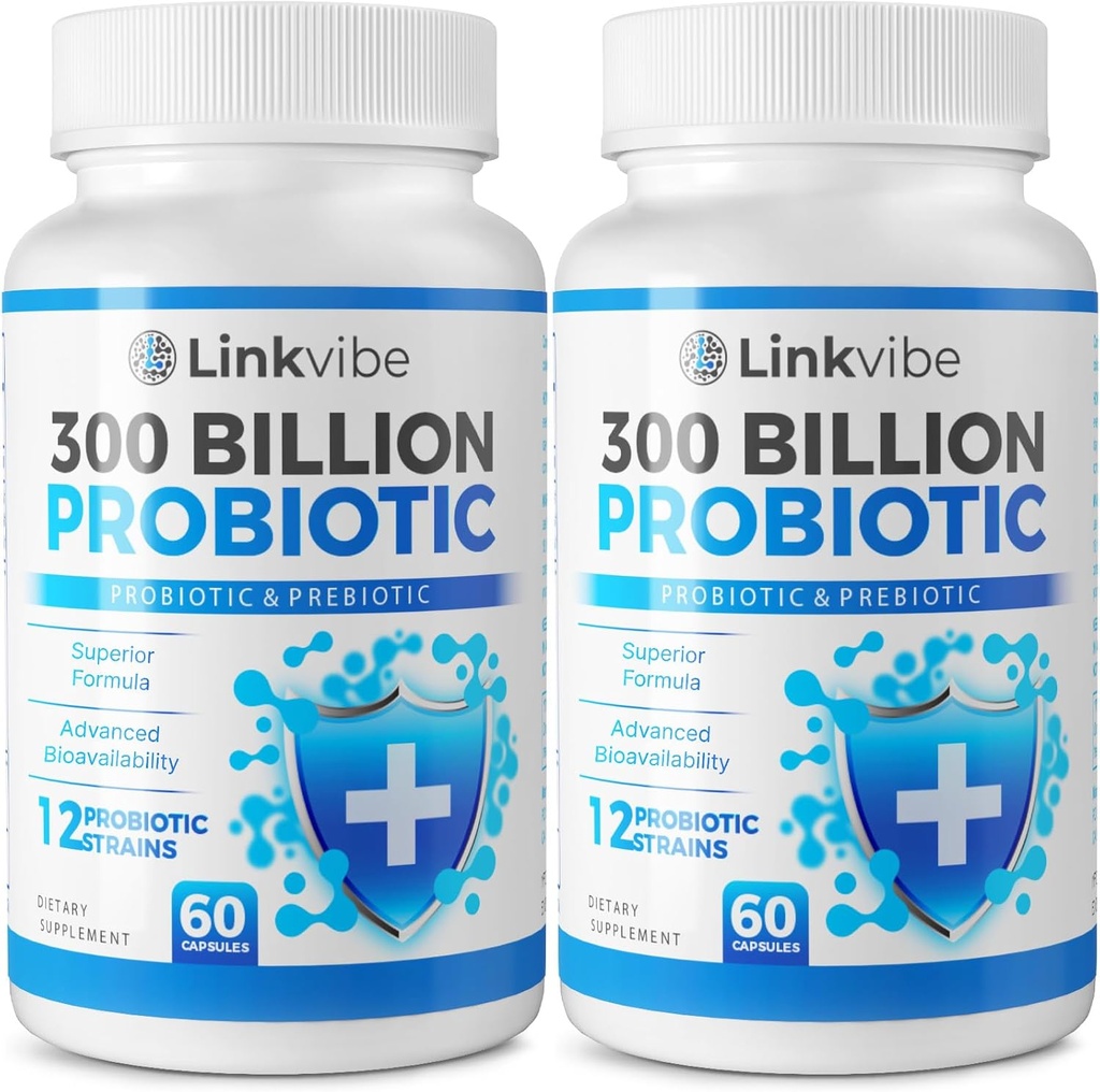 Probiotic 300 Billion CFU - 12 Strains with Organic Prebiotics for Digestive & Gut, Immune, Bloating Health - Probiotics for Women and Men - Daily Dairy Free, Shelf Stable - 120 Counts
