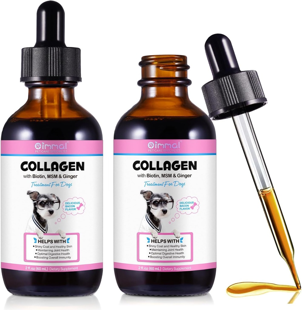 Kollagen für Hunde, Hunde Collagen Flüssigkeitstropfen mit Biotin, MSM & Ginger Verdauungs- und Immununterstützung, Itch Relief, Haut & Coat und Gelenkgesundheit, Hundeergänzung 60ml-2pcs