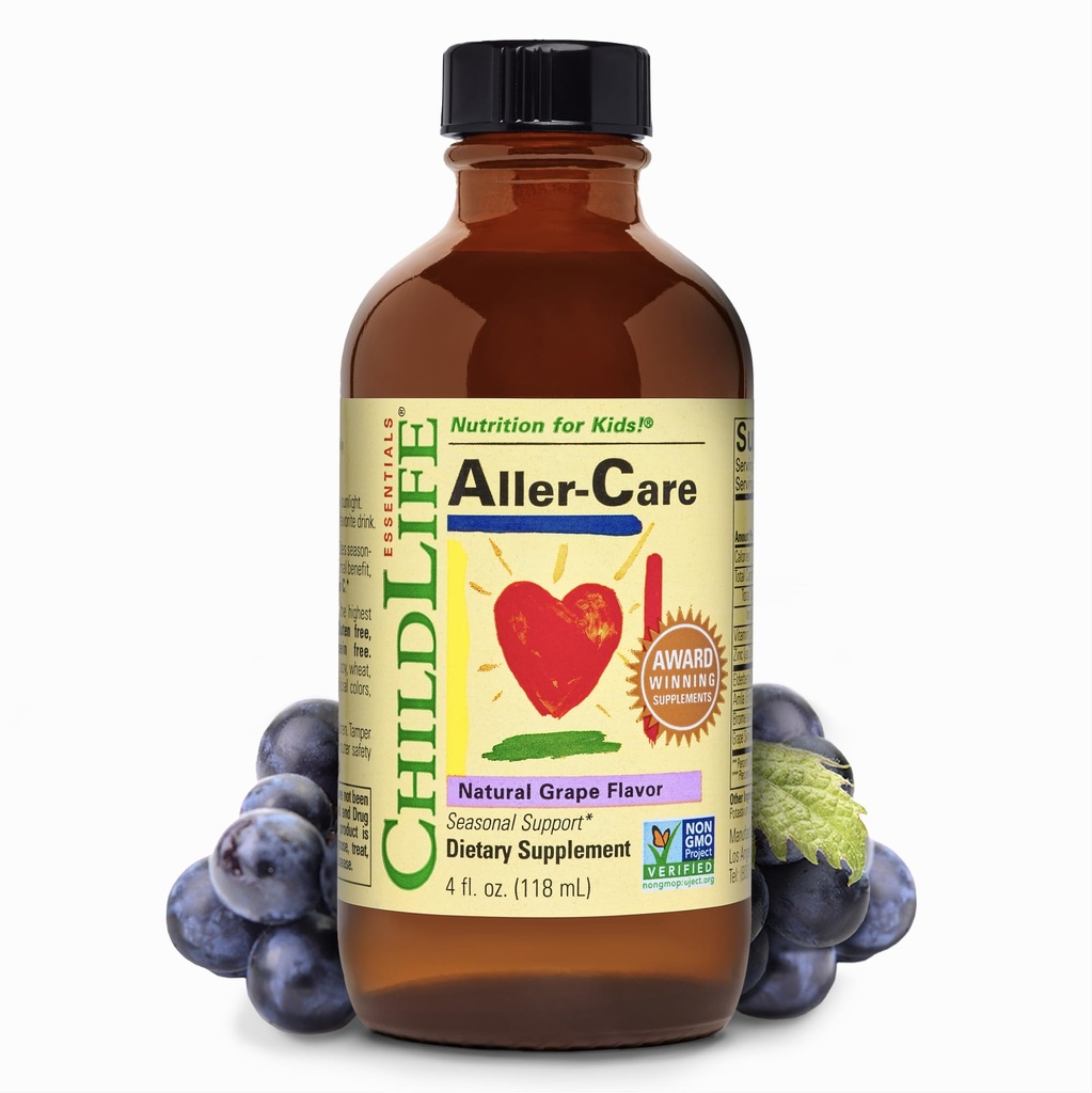 ENFANT ESSENTIELS Aller-Care - Relief naturel de raisin pour les enfants et les tout-petits, support saisonnier avec sureau, bromelain, vitamine C - Formule de stimulation immunitaire, 4 Fl Oz