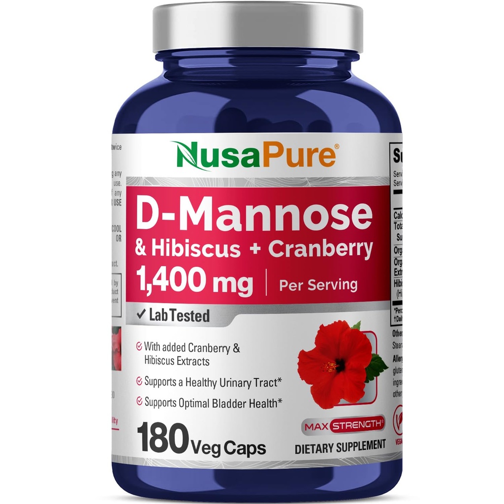 NusaPure D-Mannose Complex 1400 mg (mit Hibiscus und Cranberry) - 180 Veggie Caps.