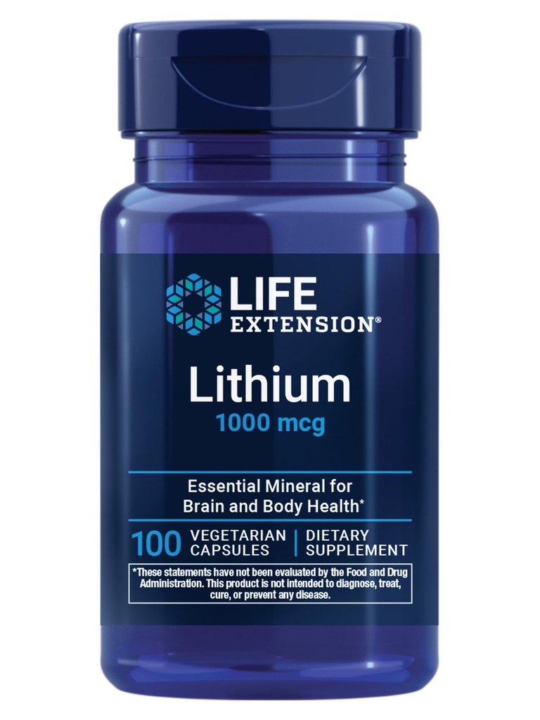 Life Extension Lithium, 1000 mcg – Lithium Orotate – Hilft, die kognitive Funktion und den Speicher – Low-Dose Formel – Non-GMO, Glutenfrei, Vegetarisch – 100 Kapseln