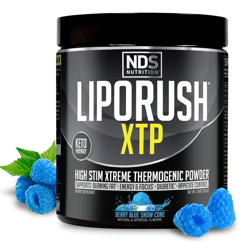 NDS Nutrition XTP Thermogenic Fat Burner mit L-Carnitin - Energie, Fokus und Appetitkontrolle - Extreme Thermogenic Fat Burning Powder Weight Loss - Blue Berry Snow Cone (45 Portionen)