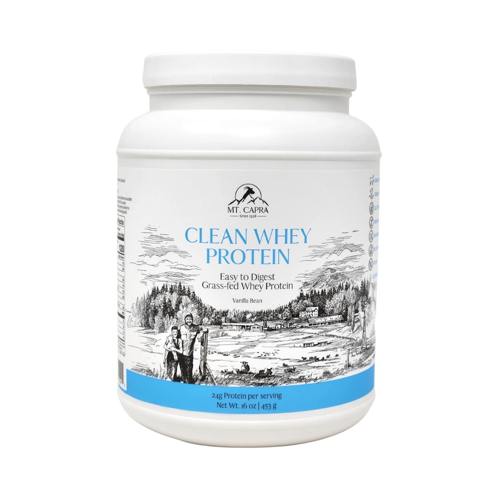 Mt. Capra Protéine propre de lactosérum de chèvre non dénaturée à l'herbe Poudre de lactosérum de lactosérum de lactosérum de lactosérum de 24 g de protéines par portion, tous naturels, non-OGM, riches en acides aminés à chaîne ramifiée