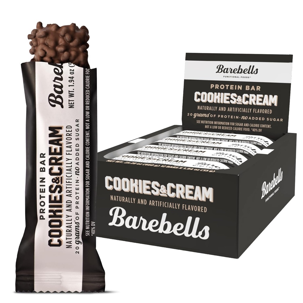 Barebells Protein Bars Cookies & Cream - 12 Count, 20g High Protein Treats - Chocolate Nutrition Bar mit 1g Gesamtzucker - On-The-Go Frühstück oder Post-Workout Snack