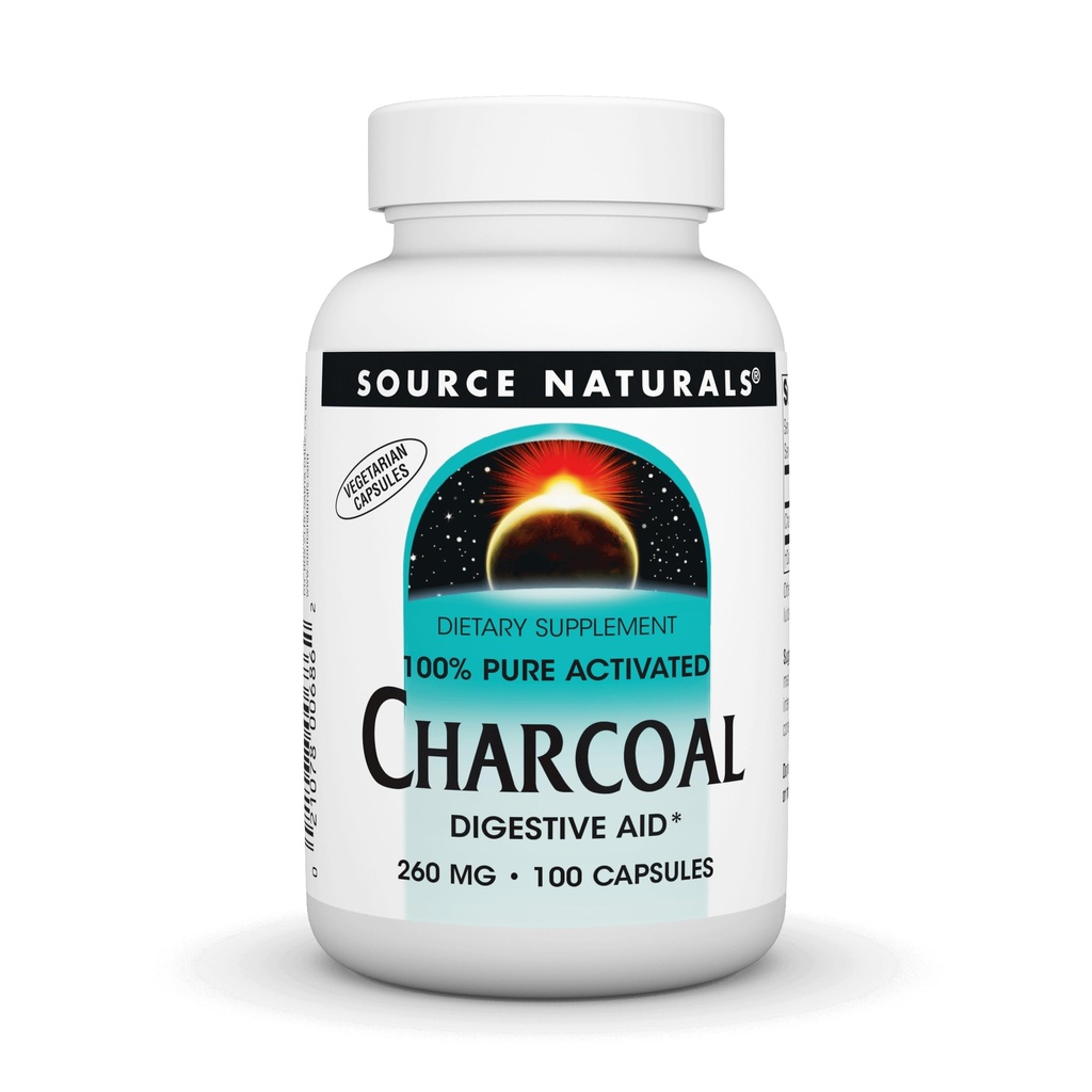 Source Naturelle Charbon - 100% Pure Actived, Aide Digestionnelle - 100 Capsules