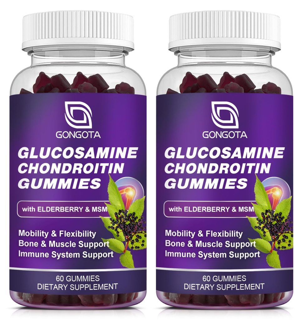 Glucosamin Chondroitin Gummies - 2-Pack, extra Stärke 1500mg Glucosamin mit MSM & Elderberry, Flexibilitätsunterstützung, beste Cartilage & Immununterstützungsergänzung für Männer und Frauen - 120 Anzahl