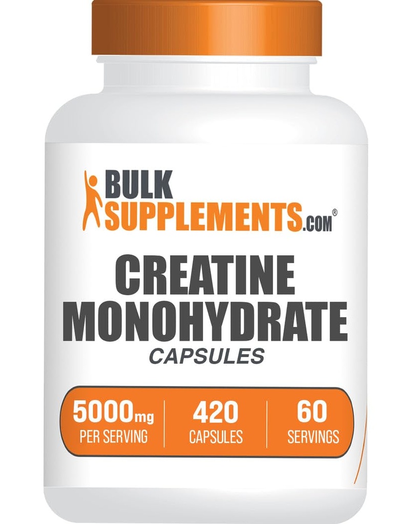 BulkSupplements.com Capsules monohydratées de créatine - Pilules de créatine micronisées - Sans gluten, 7 capsules par portion (5000mg), 420 Nombre (paquet de 1)